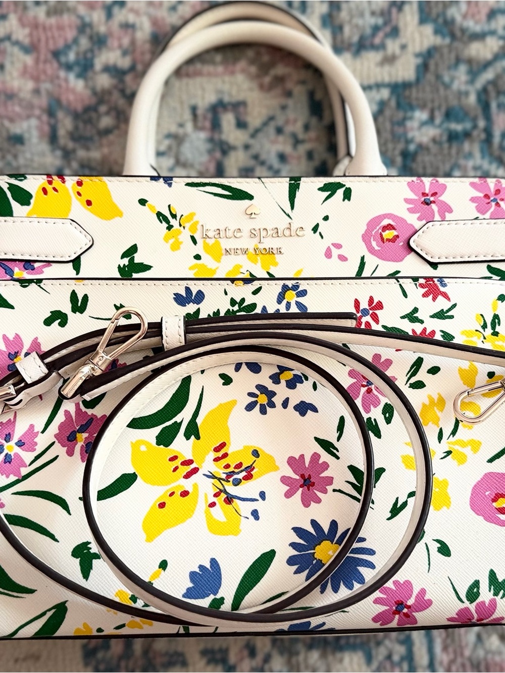 kate spade White Floral Print Saffiano Satchel - Picture 2 of 3